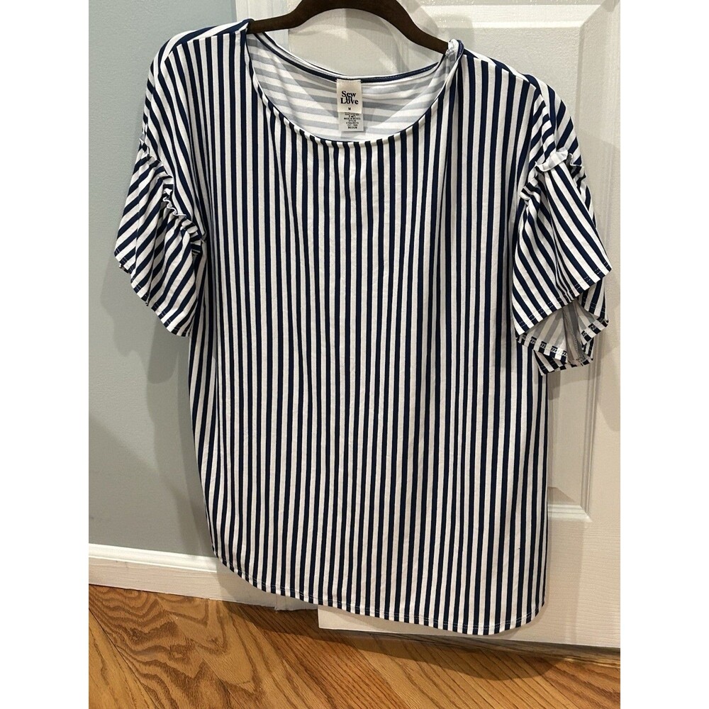 Sew In Love Navy Stripe Knit Top With Flutter Sleeves Size M